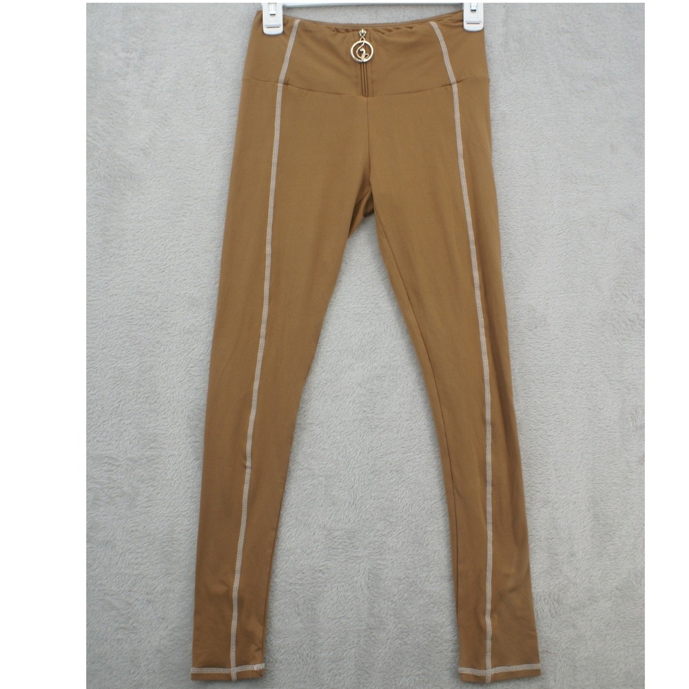 Baby Phat The Collection Brown High Waisted Leggings Zip Front Cat Charm Small